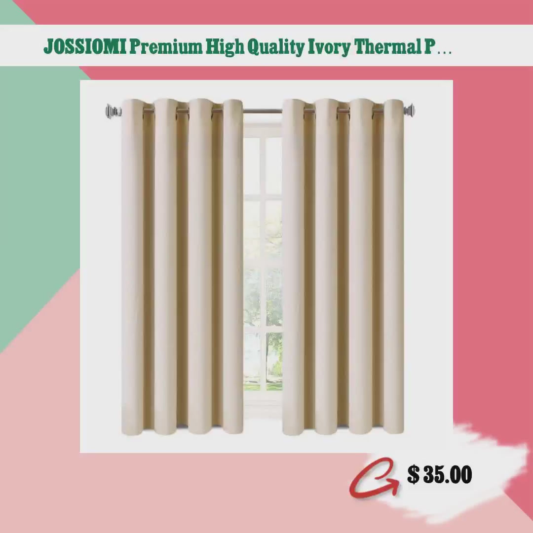 JOSSIOMI Premium High Quality Ivory Thermal Plain Blackout Draperies - 2 & 4 Pack Panels by@Vidoo