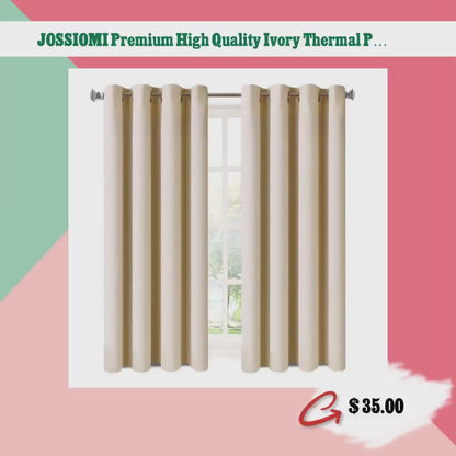 JOSSIOMI Premium High Quality Ivory Thermal Plain Blackout Draperies - 2 & 4 Pack Panels by@Vidoo