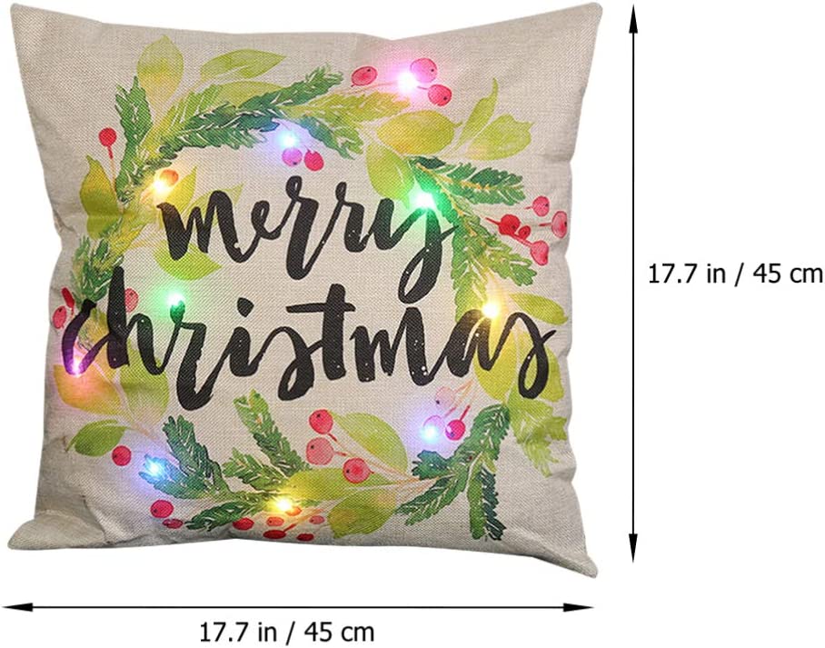 Jossiomi Decorative Christmas Wreath LED Light Up Cushion Cover