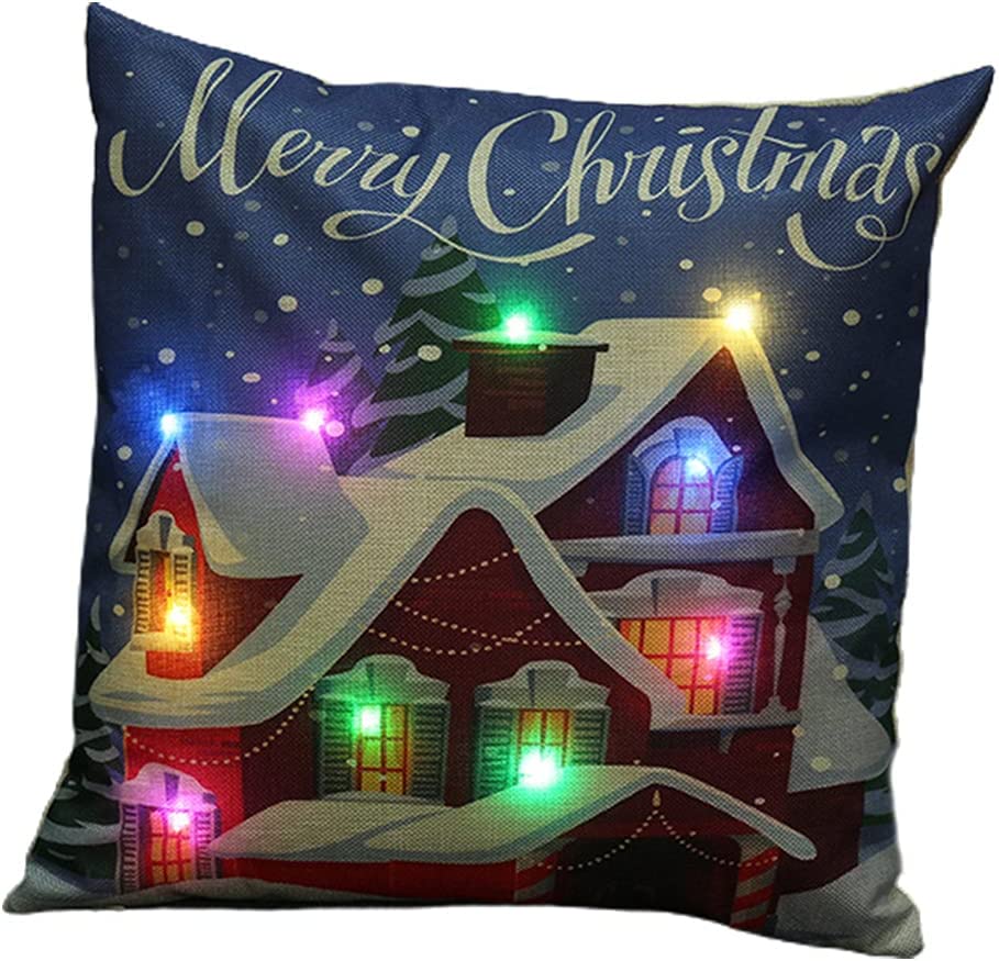 Jossiomi Decorative Christmas House LED Light Up Cushion Covers
