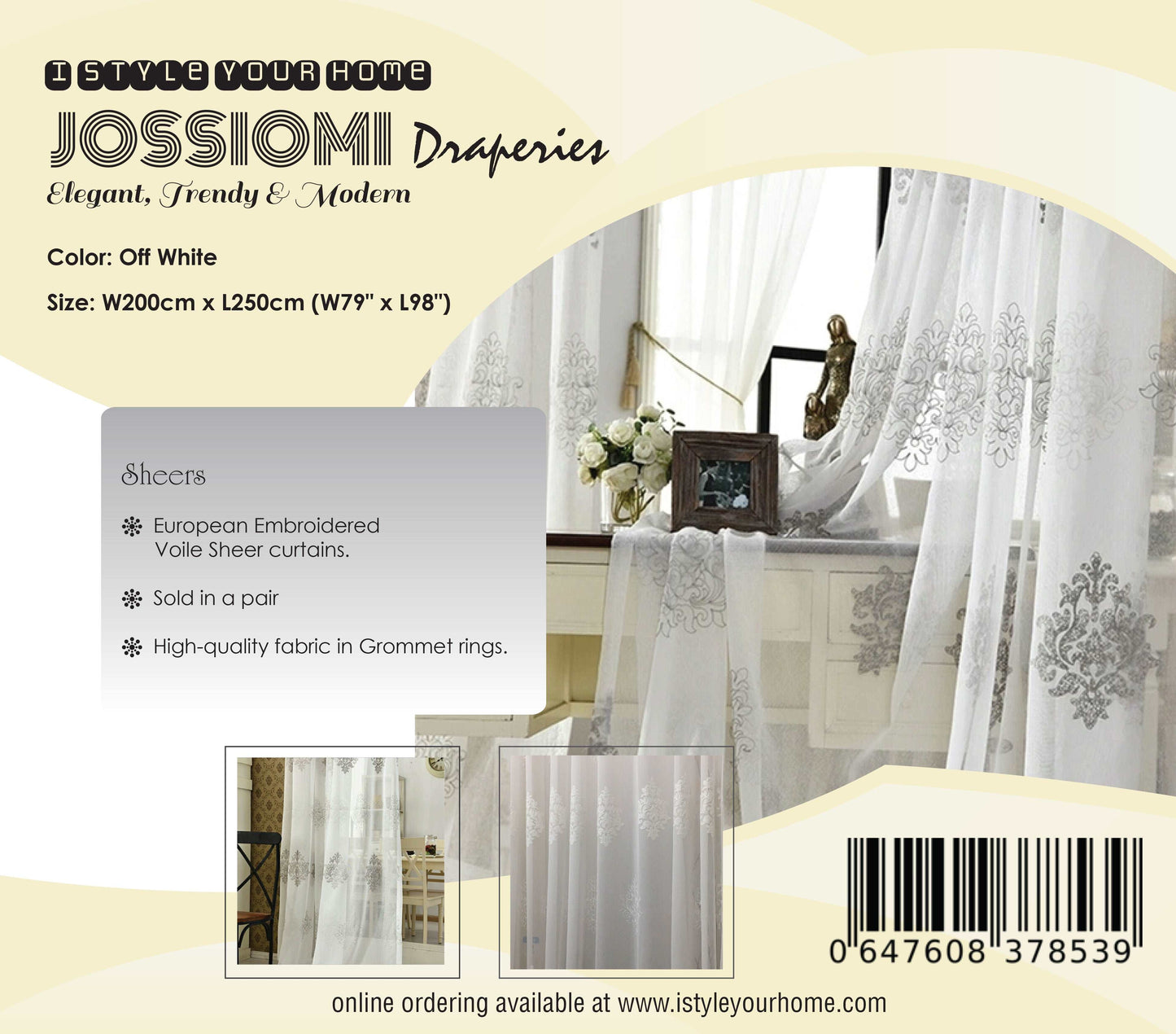 Jossiomi WIDE-WIDTH European Style Brown Embossed Jacquard 8 Panel curtains (includes matching sheers