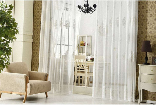 Jossiomi WIDE-WIDTH European Style Embroidered Sheers White Voile Sheer - Pack of 2