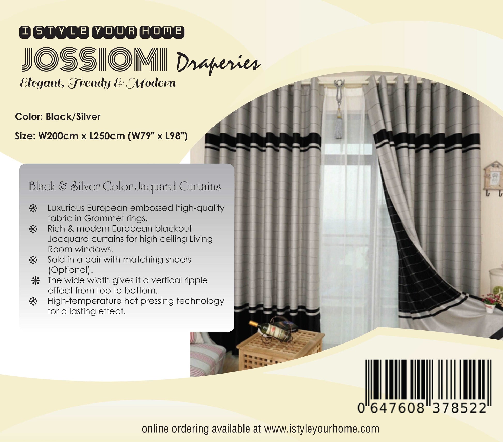 Jossiomi WIDE-WIDTH European Style Black & Silver Embossed Jacquard - 2 & 4 Panel Packs