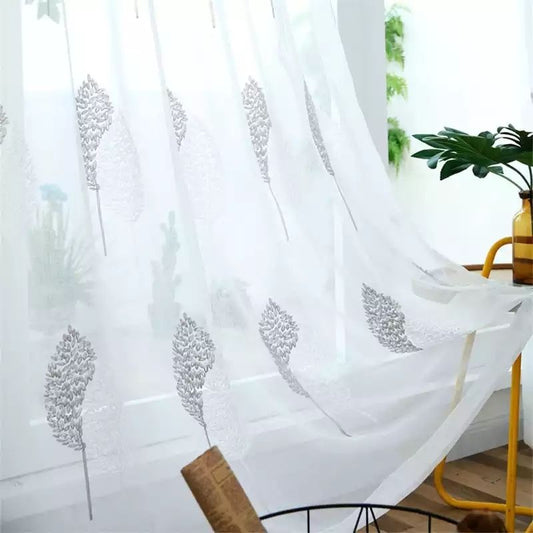 JOSSIOMI High Quality Embroidered Curtain Leaf Style Sheer Sets - 2 Panel Pack