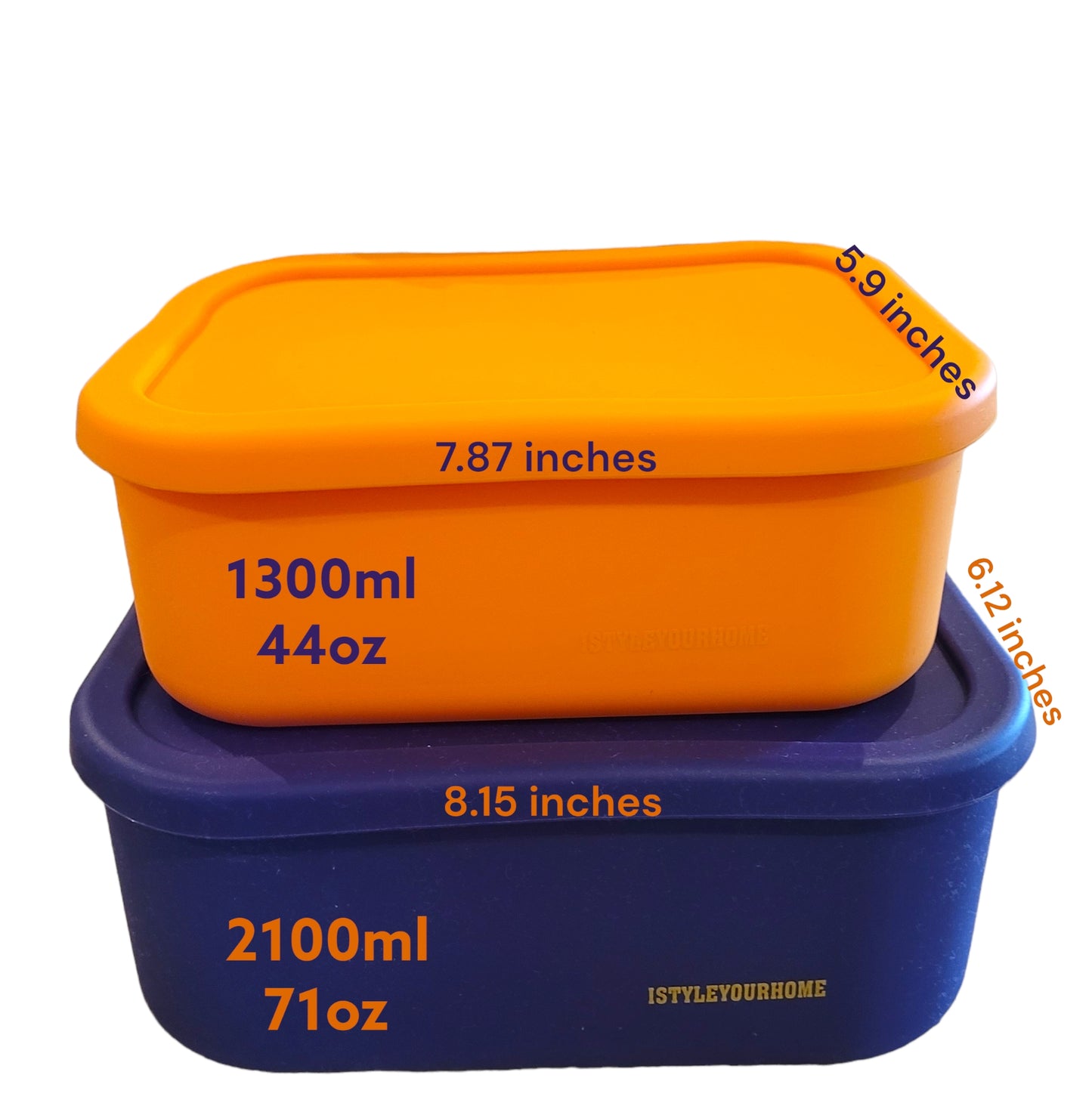 Silicone BENTO Food Storage Containers with Lids - Set of 2 Multi-Color in Canvas Bag (Purple-XL/Mustard-L)