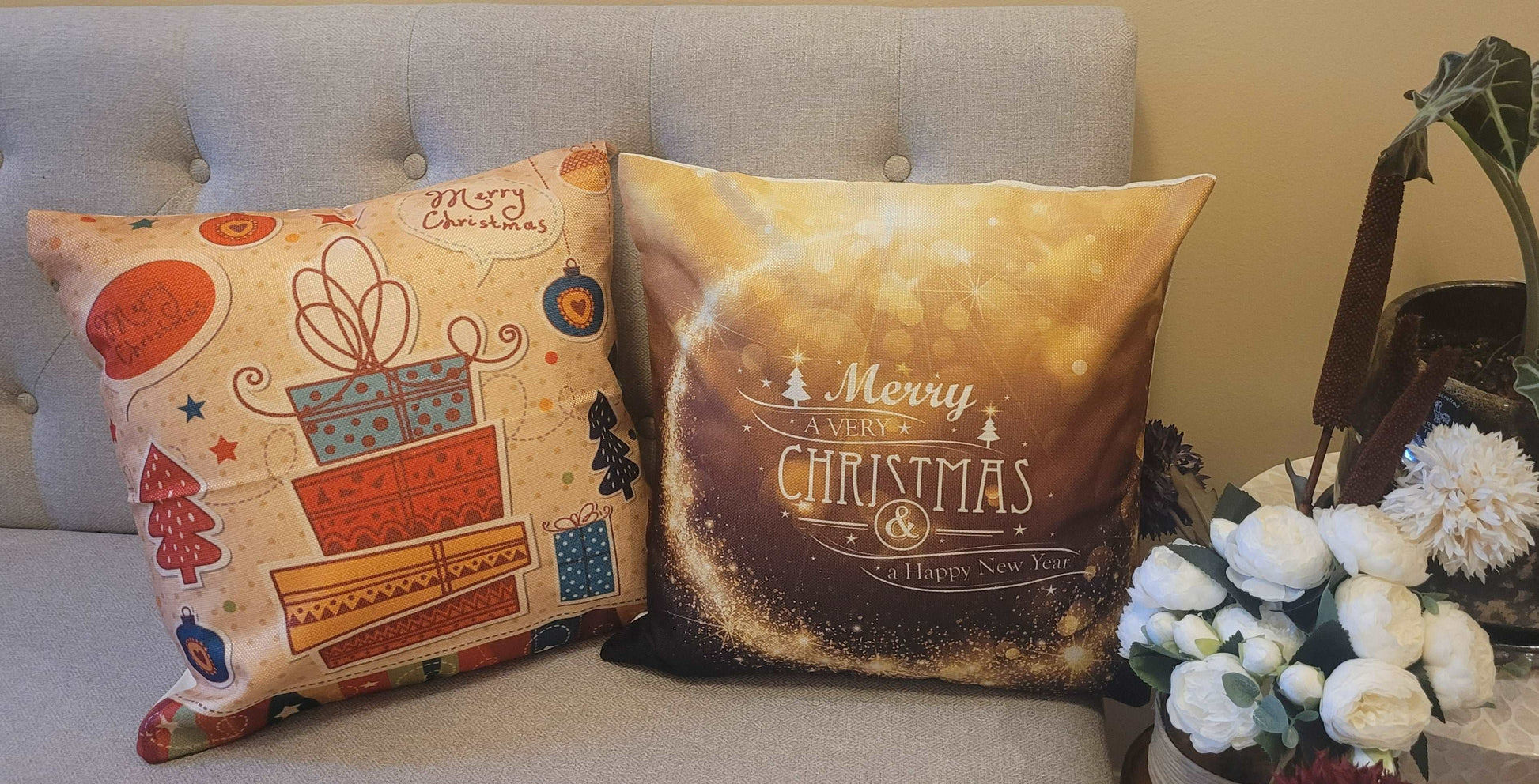 Jossiomi Decorative Christmas Gift Boxes and Stars Cushion Covers