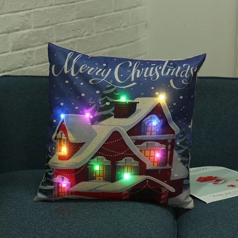 Jossiomi Decorative Christmas House LED Light Up Cushion Covers