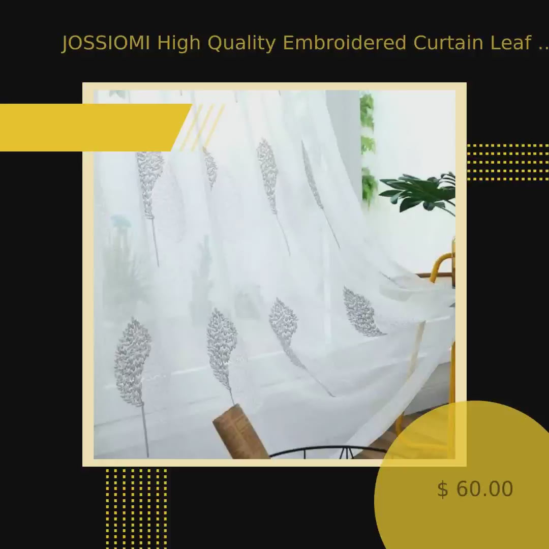 JOSSIOMI High Quality Embroidered Curtain Leaf Style Sheer Sets - 2 Panel Pack by@Vidoo