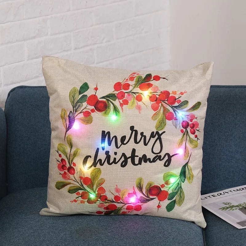 Jossiomi Decorative Christmas Wreath LED Light Up Cushion Cover