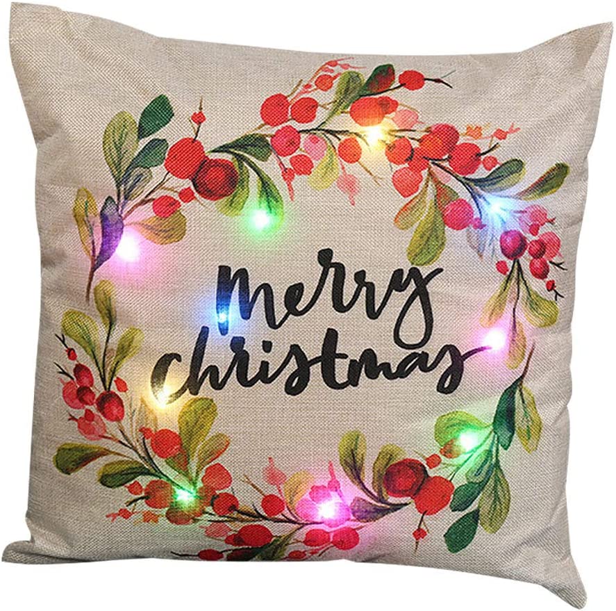 Jossiomi Decorative Christmas Wreath LED Light Up Cushion Cover
