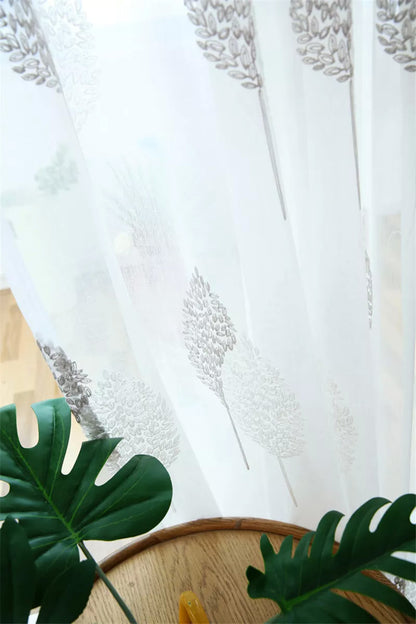 JOSSIOMI High Quality Embroidered Curtain Leaf Style Sheer Sets - 2 Panel Pack