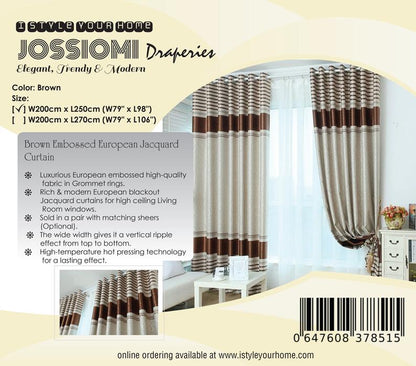 Jossiomi WIDE-WIDTH European Style Brown Embossed Jacquard 8 Panel curtains (includes matching sheers